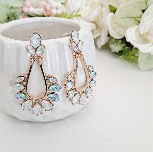 Rhinestone & gold earrings crystal wedding formal dangle wedding party 💖2/$30 - Picture 8 of 14